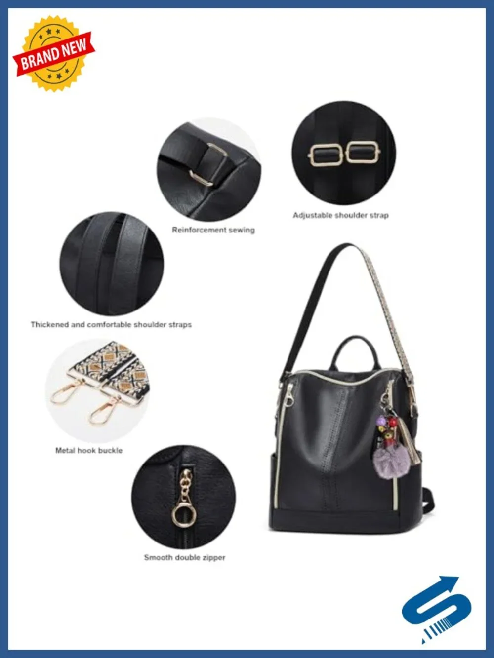 PU Leather Convertible Backpack Purse Travel Satchel Handbag